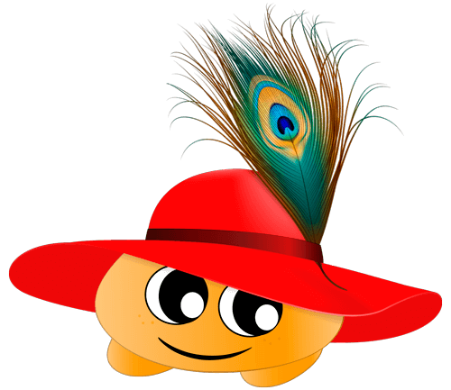 Guckamol mit rotem Hut und Pfauenfeder