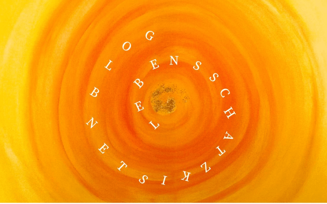 Gelb orange Spirale mit goldenem Mittelpunkt und geschriebenem Text Lebensschatzkistenblog